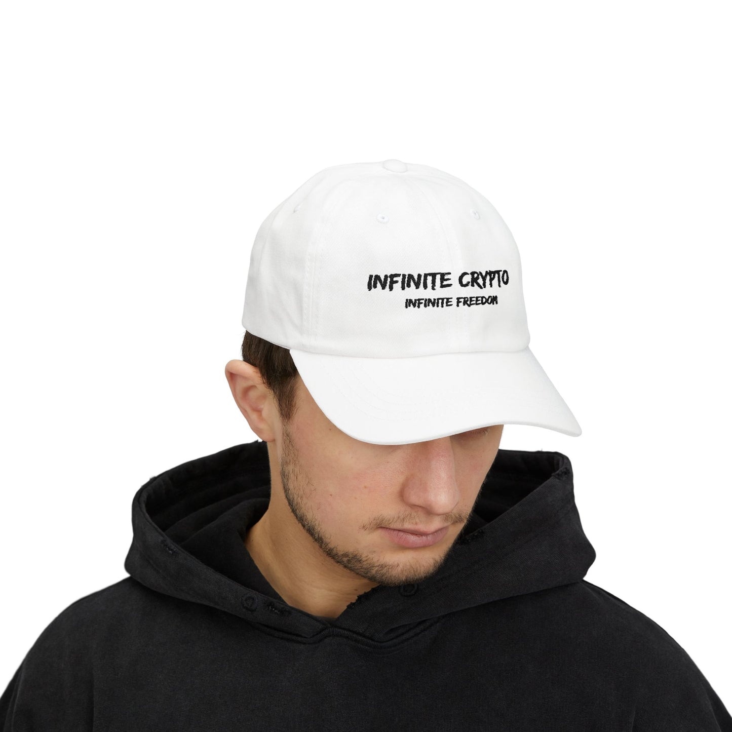 Infinite Crypto Dad Cap - White Adjustable Hat for Crypto Enthusiasts